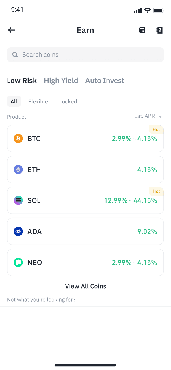 Binance Earn page